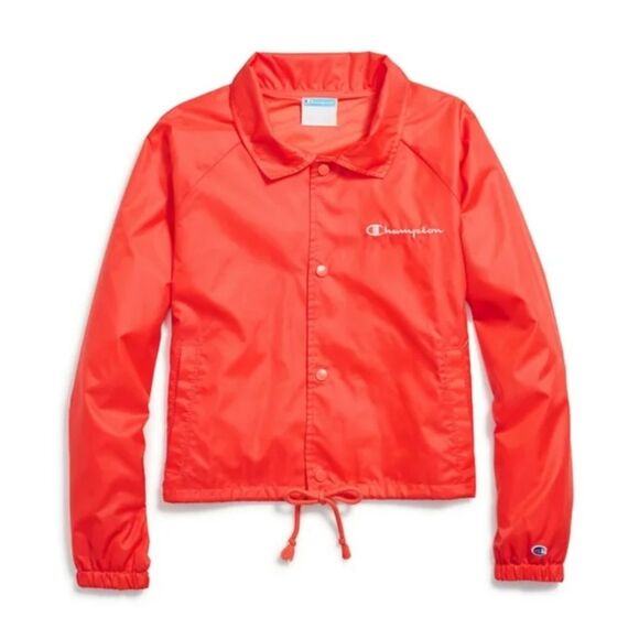 Champion Women's Heritage Coaches Jacket Script Logo Color Groovy Papaya Size M - Picture 1 of 13